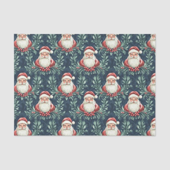 Papier Mousseline Damask Pattern with Santa Claus Faces (Recto)