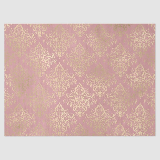 Papier Mousseline Damask rose et or élégant vintage victorien (Recto)