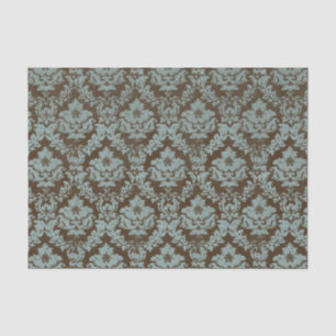 Papier Mousseline Damassé affligée Teal sur floral Brown