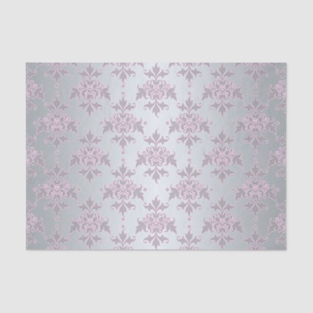 Papier Mousseline Damassé argenté et rose/violet fancy (Recto)