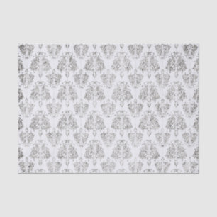 Papier Mousseline Damassé argentée et blanche