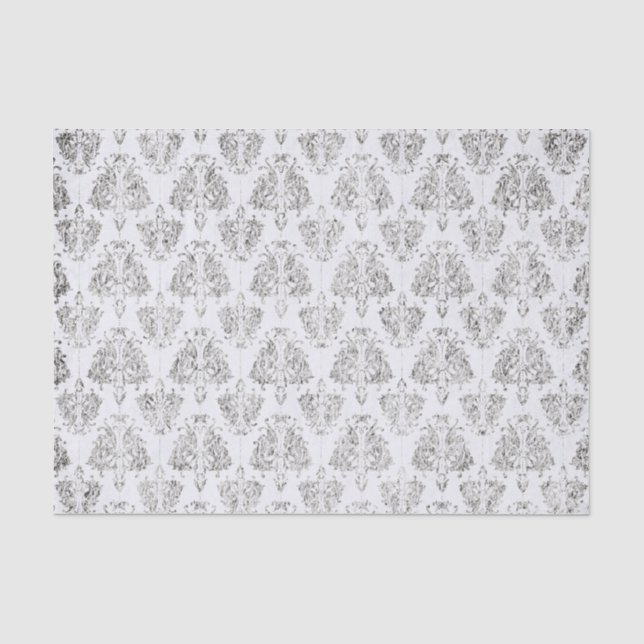 Papier Mousseline Damassé argentée et blanche (Recto)