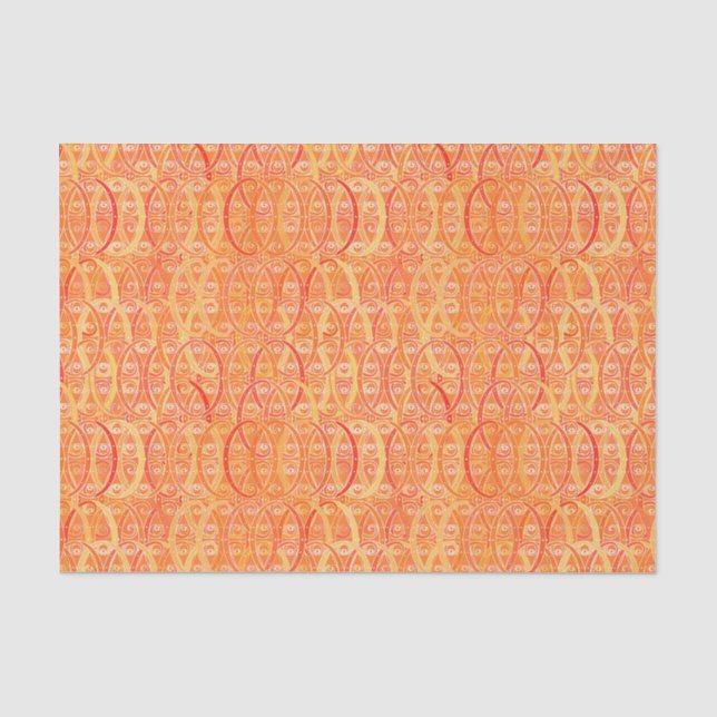 Papier Mousseline Damassé d'arabesque - doucement orange et corail (Recto)