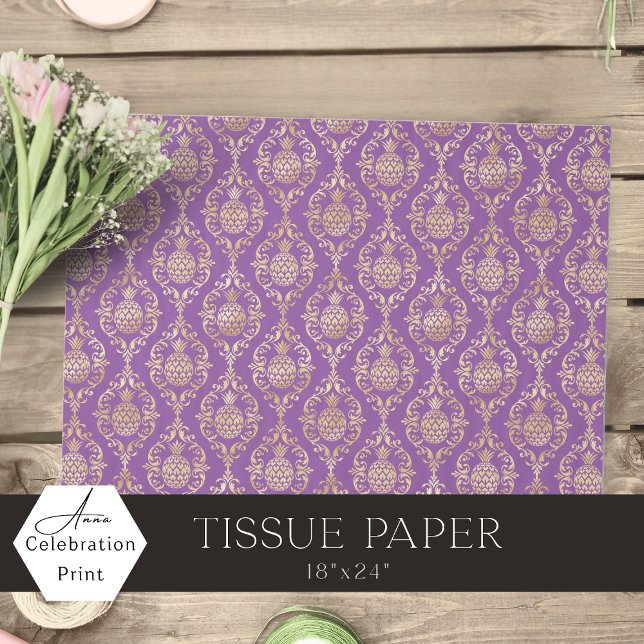 Papier Mousseline Damassé de l'ananas doré violet foncé  (Créateur téléchargé)