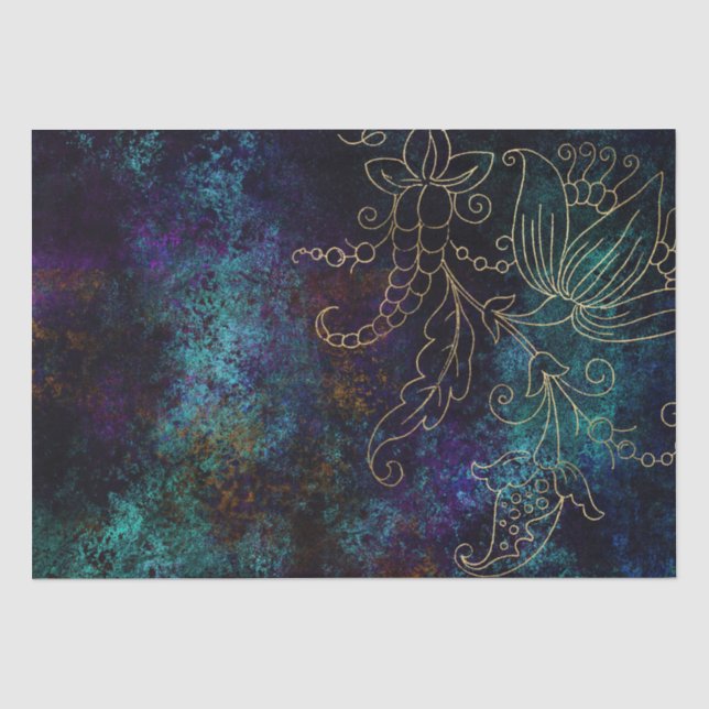 Papier Mousseline Damassé floral or grunge (Recto)