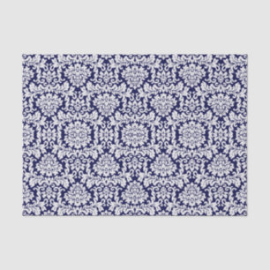 Papier Mousseline Damassé florale assez bleu-foncé
