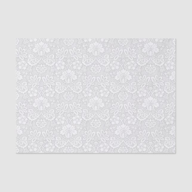 Papier Mousseline Damassé florale blanche et gris-clair (Recto)
