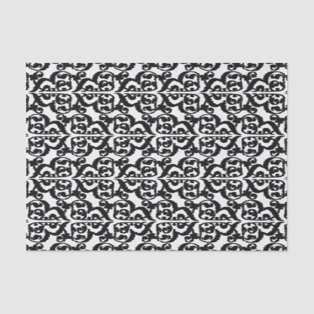 Papier Mousseline Damassé maure d'Ikat - noire et blanche (Recto)