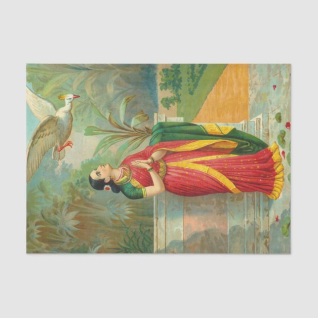 Papier Mousseline Damayanti et le cygne par Raja Ravi Varma (Recto)