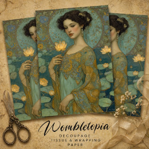 Papier Mousseline Dame Art Nouveau Vintage avec découpage de nénupha