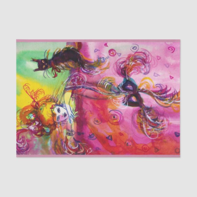 Papier Mousseline DAME AU CHAT NOIR ET MASQUE / Mascarade Vénitienne (Recto)