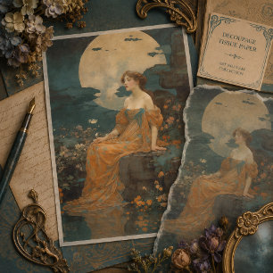 Papier Mousseline Dame au Clair de Lune, Découpage Art Nouveau
