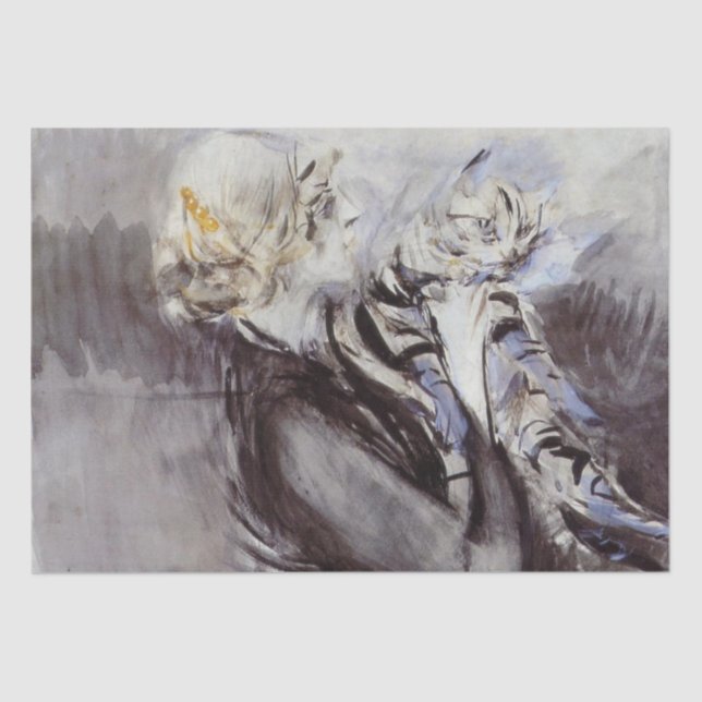 Papier Mousseline Dame avec un chat gris (par Giovanni Boldini) (Recto)