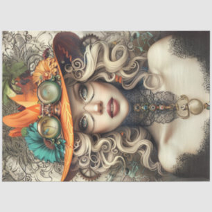 Papier Mousseline Dame de style bohème steampunk découpage
