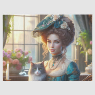 Papier Mousseline Dame élégante victorienne et chat