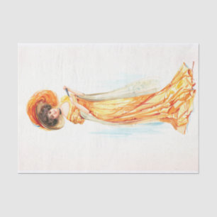 Papier Mousseline Dame en robe jaune, Découpage