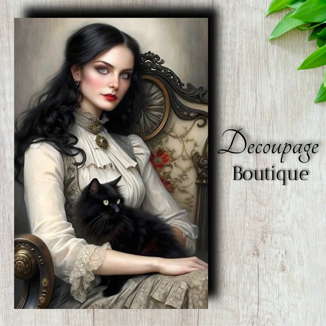 Papier Mousseline Dame gothique découpage de chat noir (Gothic Lady Black Car Decoupage Tissue Paper)