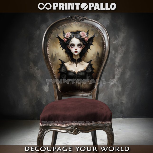 Papier Mousseline Dame gothique des chauves-souris aux roses (Créateur téléchargé)