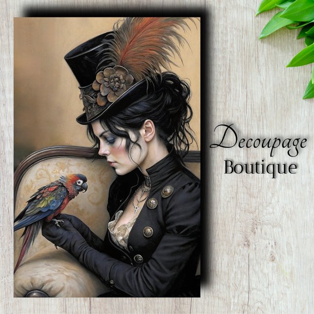 Papier Mousseline Dame gothique Macaw Découpage (Gothic Lady Macaw Decoupage Tissue Paper)