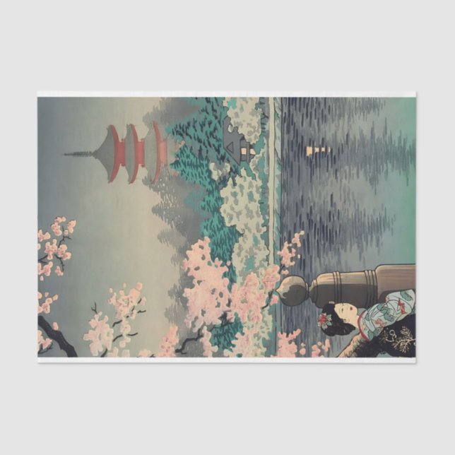 Papier Mousseline Dame japonaise au lac (Recto)