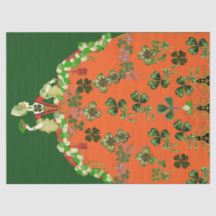 Papier Mousseline DAME ORANGE ET TRÈFLES Saint-Patrick vert