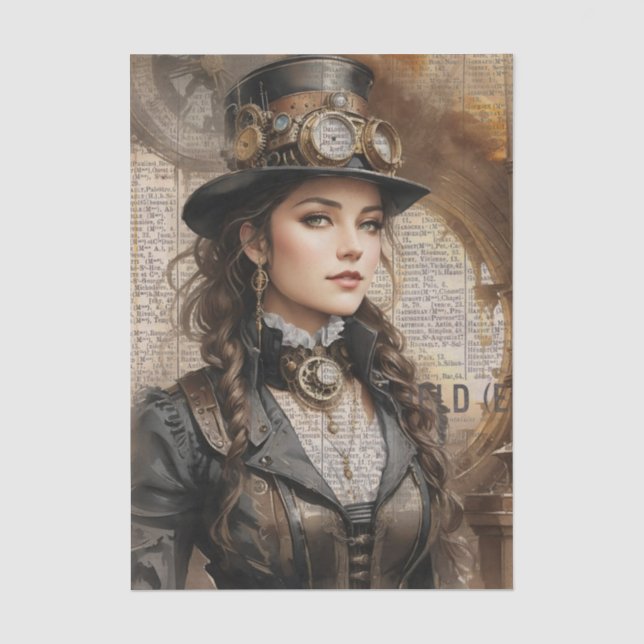 Papier Mousseline Dame Steampunk, Ephémère Victorienne (Recto)
