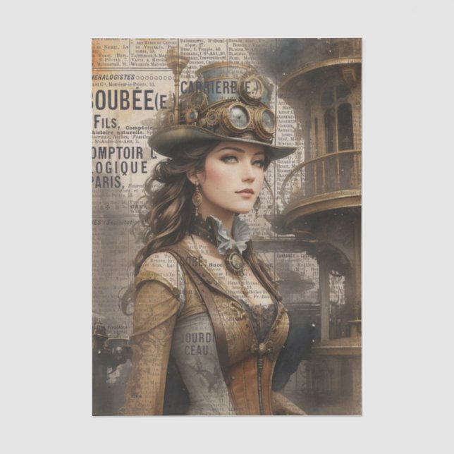 Papier Mousseline Dame Steampunk, Ephémère Victorienne (Recto)