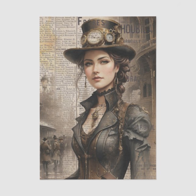 Papier Mousseline Dame Steampunk, Ephémère Victorienne (Recto)