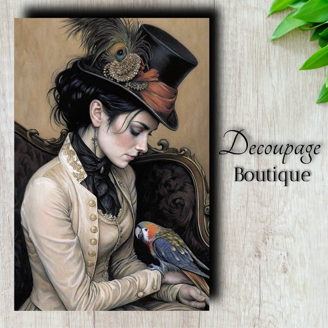 Papier Mousseline Dame victorienne découpage de perroquet (Victorian Lady Parrot Decoupage Tissue Paper)