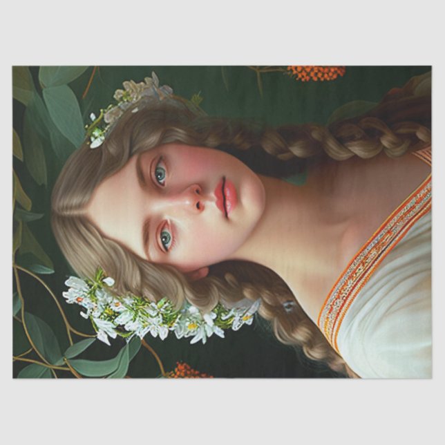 Papier Mousseline Dame vintage Avec Fleurs Blanches Découpage (Recto)