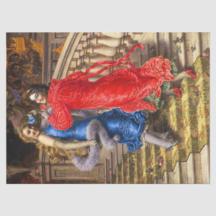Papier Mousseline Dames vintages En Bleu Rouge Dans Le Théâtre Décou