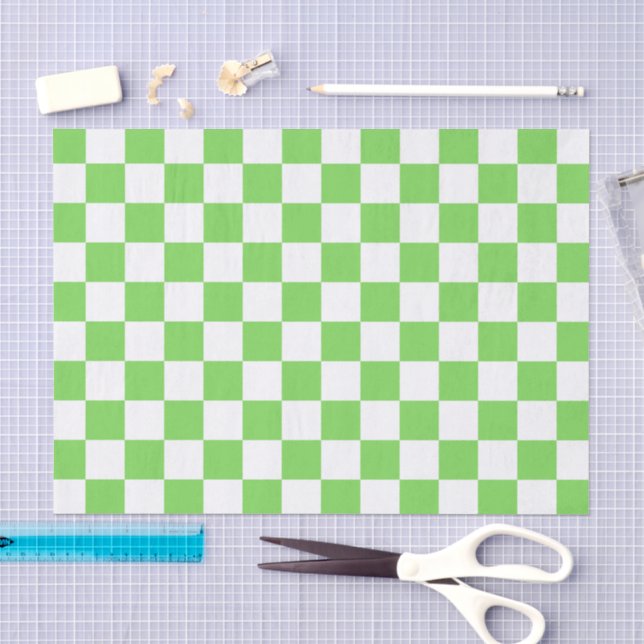 Papier Mousseline Damier vert gazon  (Artisanat)