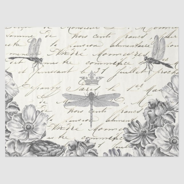 Papier Mousseline Damselflies dans l'attente floral 1800s Script fra (Recto)