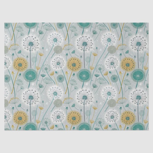 Papier Mousseline Dandelion Whimsical - Jaune, Blanc & Turquoise (Recto)