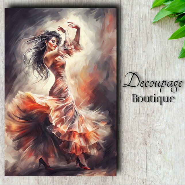 Papier Mousseline Danse Ethérée - Esprit flamenco Aquarelle Rêves (Ethereal Dance - Flamenco Spirit in Watercolor Dreams Decoupage Tissue Paper)
