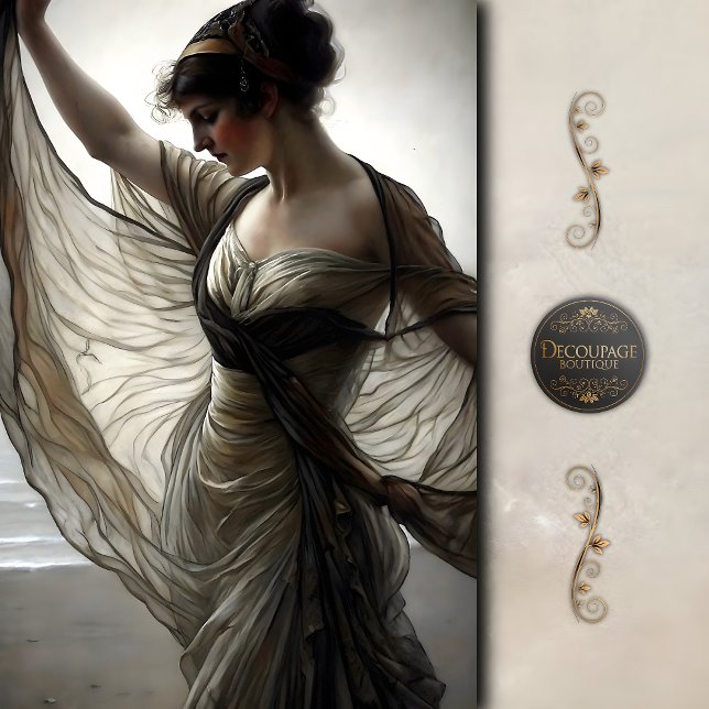 Papier Mousseline Danseur vent balnéaire en découpage taupe (Seaside Windswept Dancer by the Shoreline Decoupage Tissue Paper)