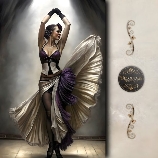 Papier Mousseline Danseur Violet et Crème sous les Projecteurs Decou (Purple and Cream Dancer in Spotlight Decoupage Tissue Paper)