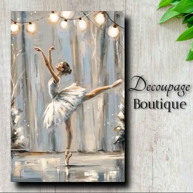 Papier Mousseline Danseuse de ballet bleu argenté aquarelle Découpag (Silver Blue Ballet Dancer Watercolor Decoupage Tissue Paper)