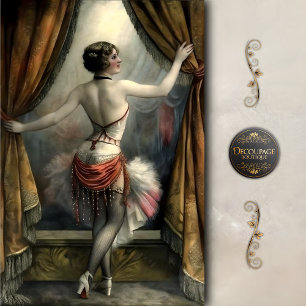 Papier Mousseline Danseuse de music-hall avec rideaux dorés en décou