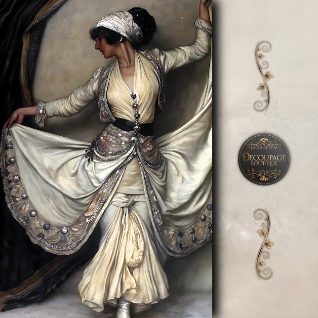 Papier Mousseline Danseuse en robe d'ivoire avec découpage de ceintu (Ivory Robed Dancer with Jeweled Sash Decoupage Tissue Paper)