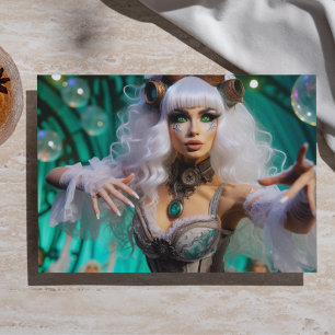 Papier Mousseline Danseuse Steampunk Victorienne Futuriste Verte