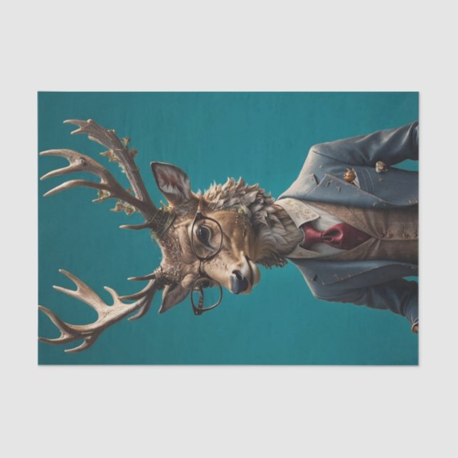 Papier Mousseline Dapper Deer Decoupage | Gentleman vintage Woodland (Recto)