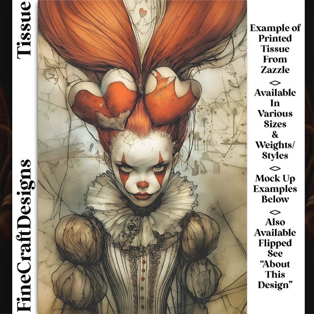 Papier Mousseline Dark Circus Queen Hearts Harlequin DZ2L Decoupage (Créateur téléchargé)