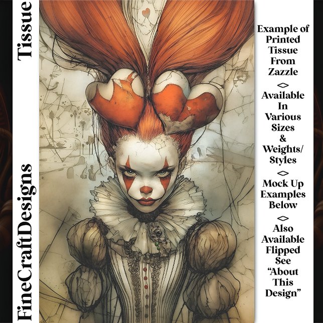 Papier Mousseline Dark Circus Queen Hearts Harlequin DZ2R Decoupage (Créateur téléchargé)