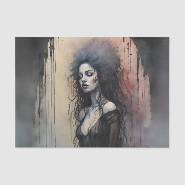 Papier Mousseline Dark Gothic Woman Portrait Moody Grunge Painterly (Recto)