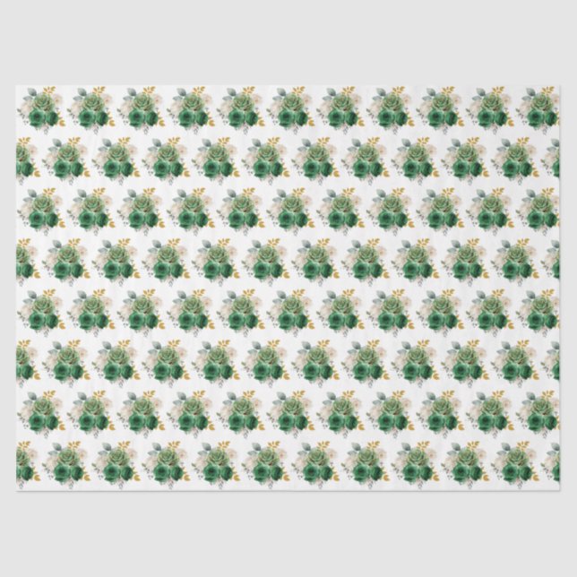 Papier Mousseline Dark Green and Gold Elegant Flowers (Recto)