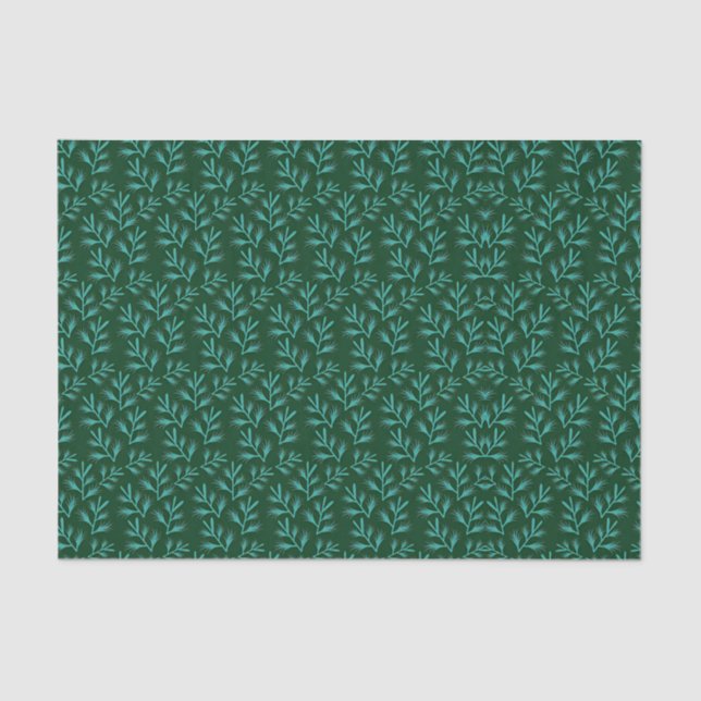 Papier Mousseline  Dark Green Background with Teal Botanical Leaves (Recto)