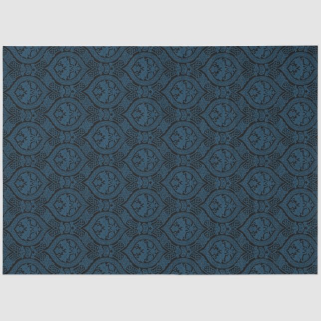 Papier Mousseline Dark Indigo Blue Vintage Damask (Recto)
