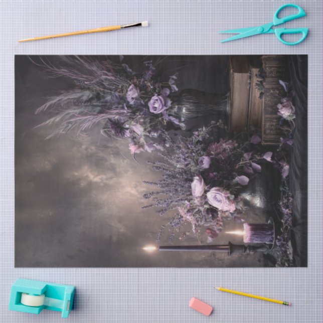 Papier Mousseline Dark Lavender Floral Bouquet for Decoupage (Artisanat)