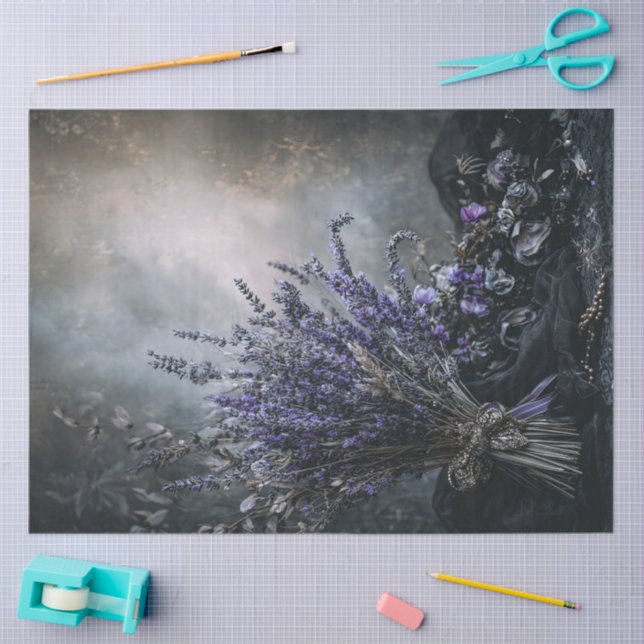 Papier Mousseline Dark Lavender Floral Bouquet for Decoupage  (Artisanat)